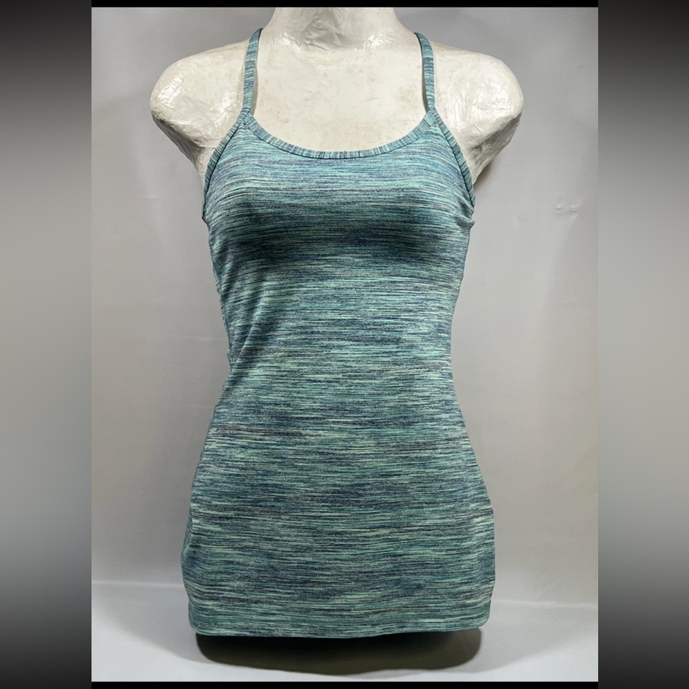Lululemon Power Y Tank Top Size 4 Blue Teal Stretch Built In Bra Gym Run
